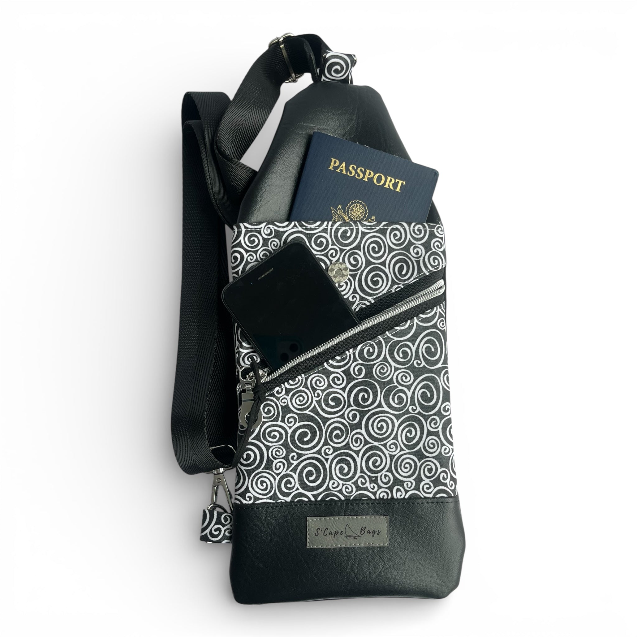 Black & White Swirl Truro Travel Sling Bag