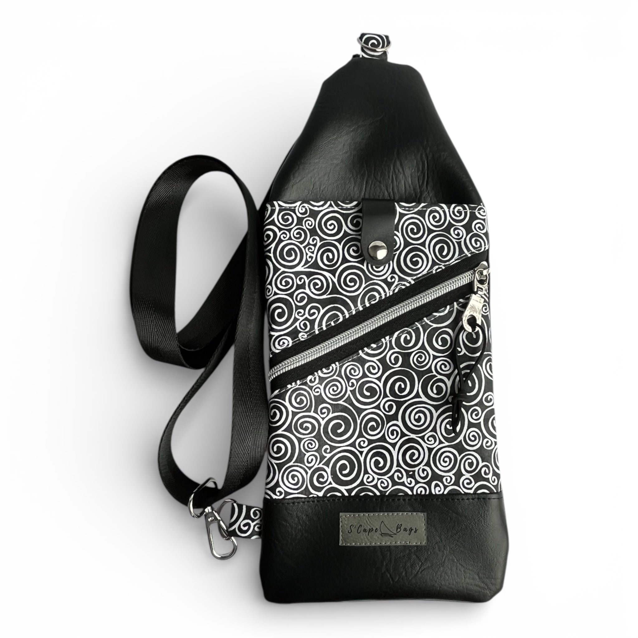Black & White Swirl Truro Travel Sling Bag