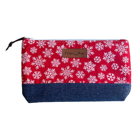 Snowflakes on Red South Cape Bag