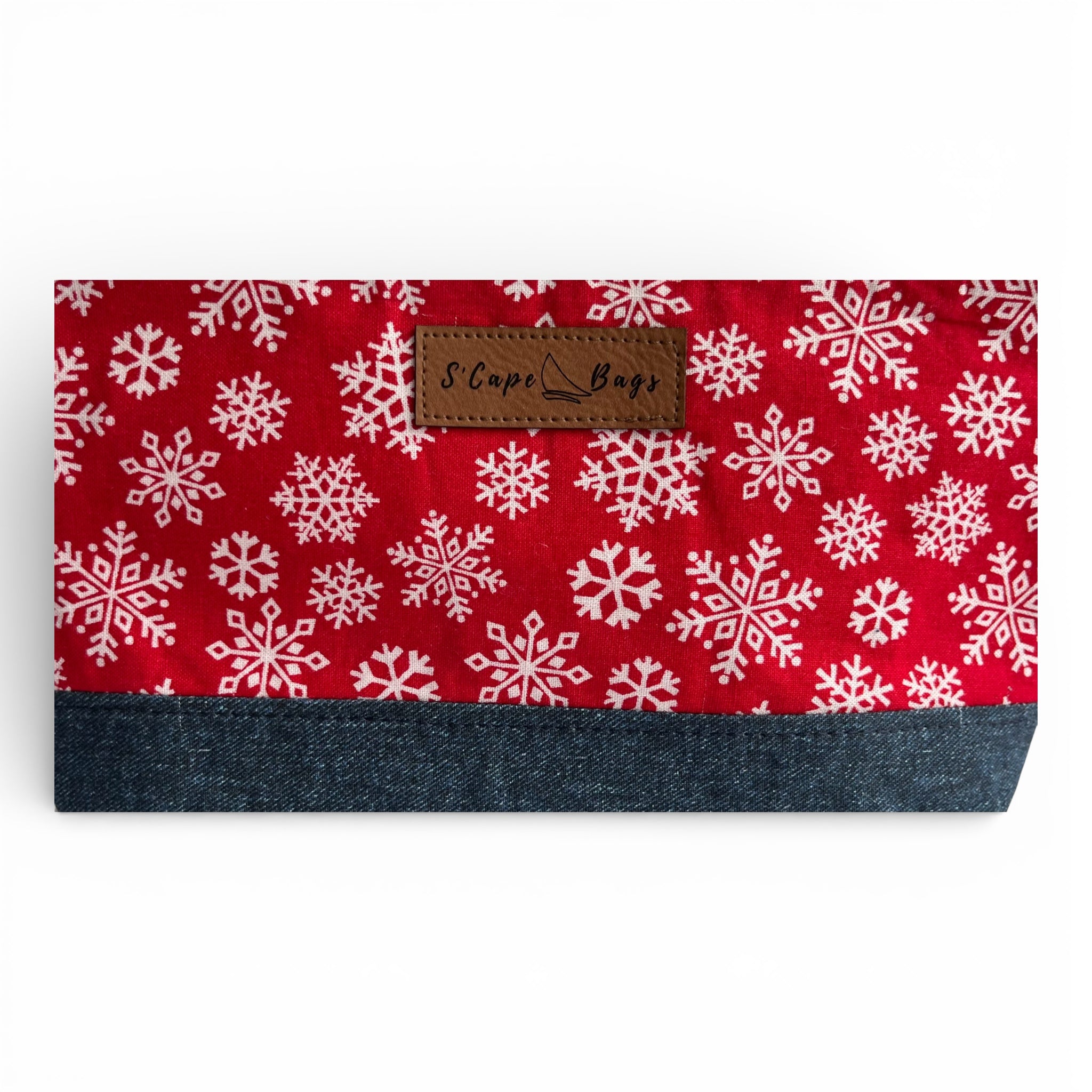 Snowflakes on Red South Cape Bag