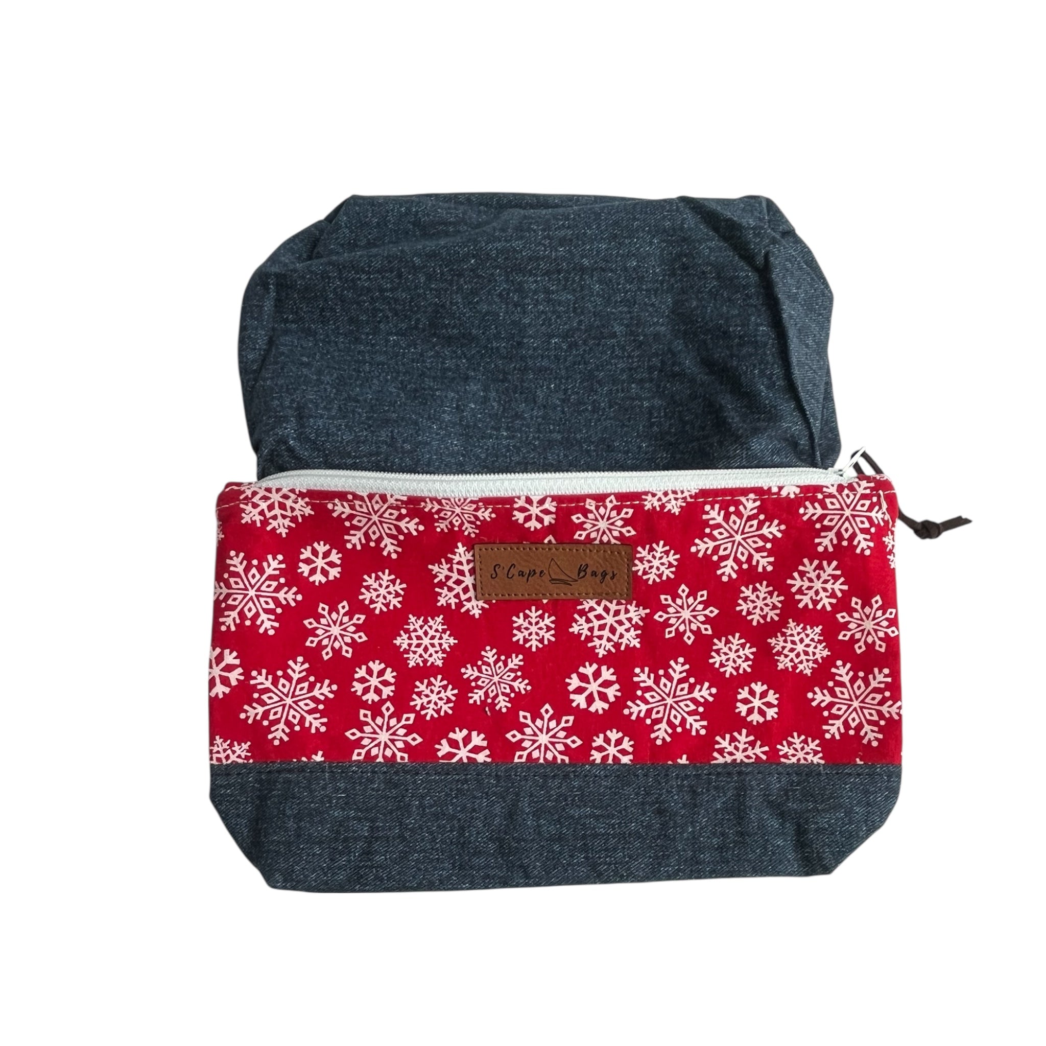 Snowflakes on Red South Cape Bag
