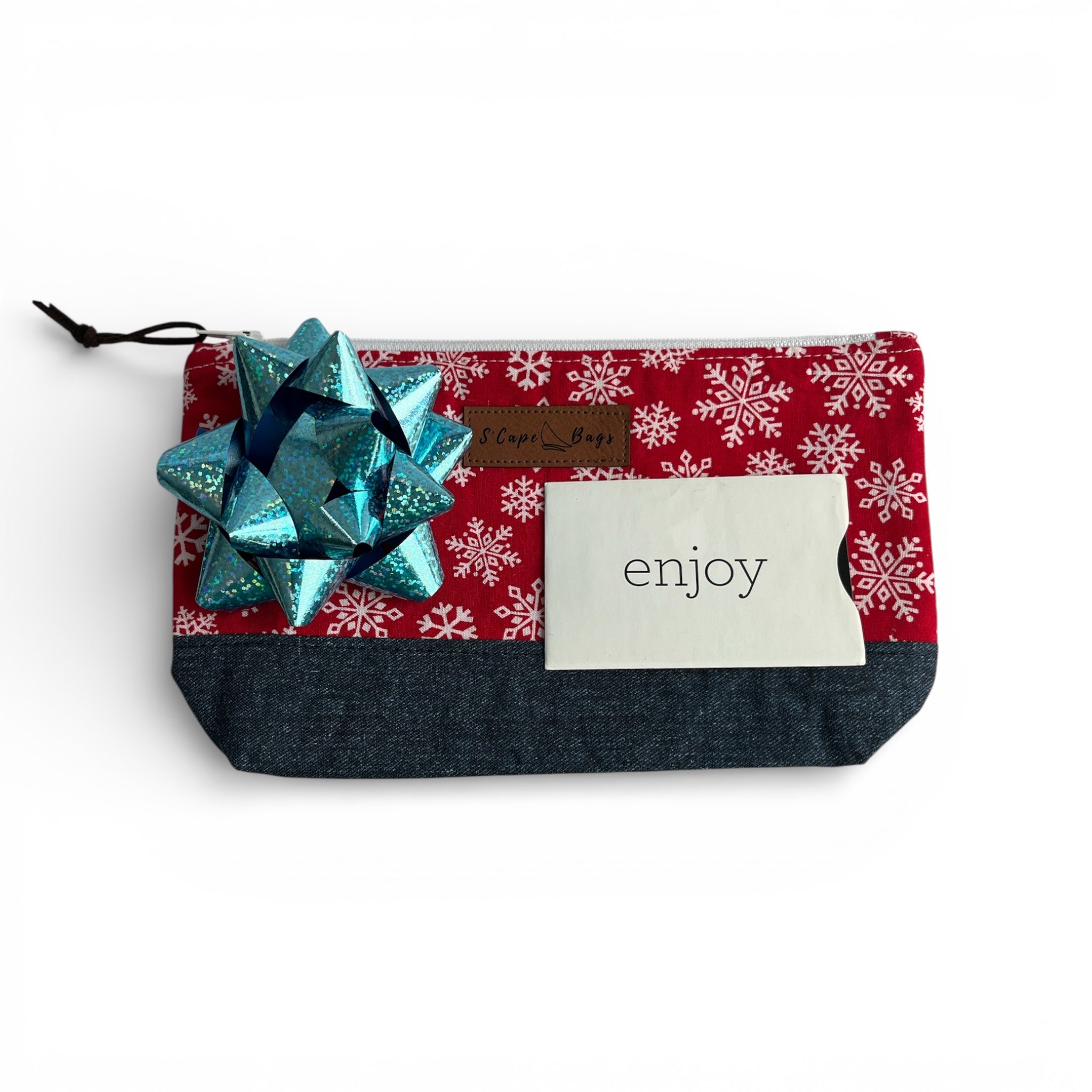 Snowflakes on Red South Cape Bag