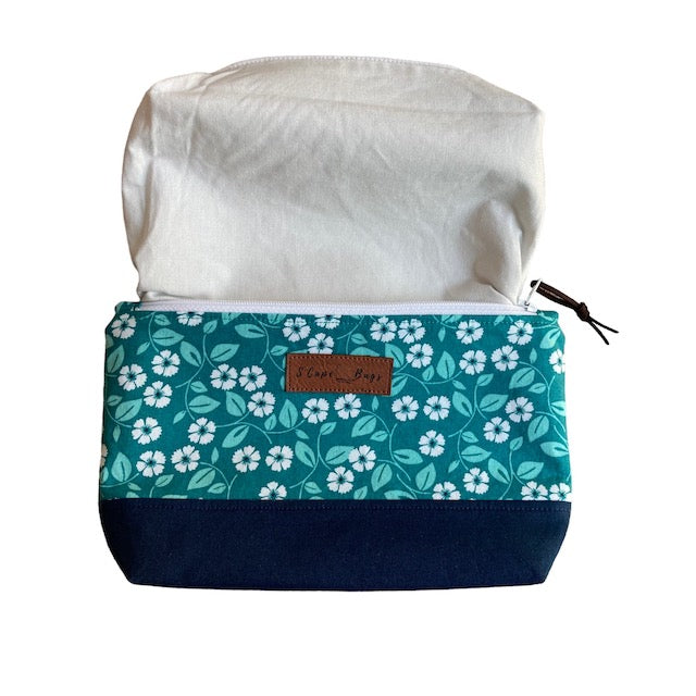 Teal Vine Floral South Cape Bag with inside 