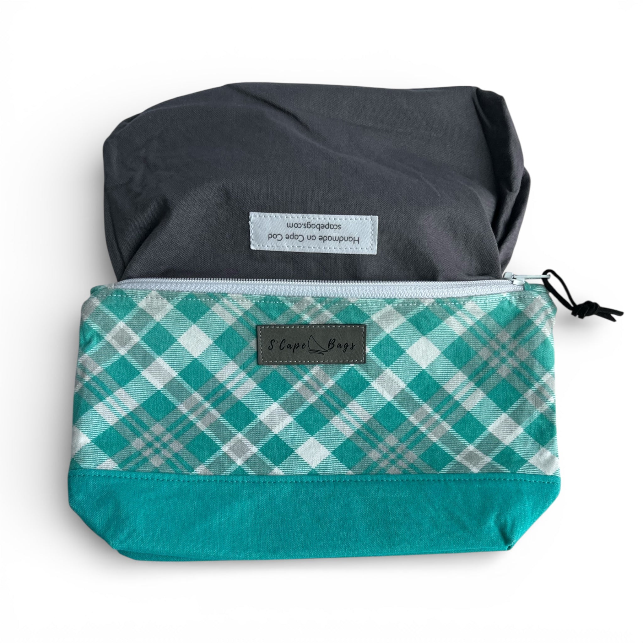 Turquoise & Gray Plaid South Cape Bag