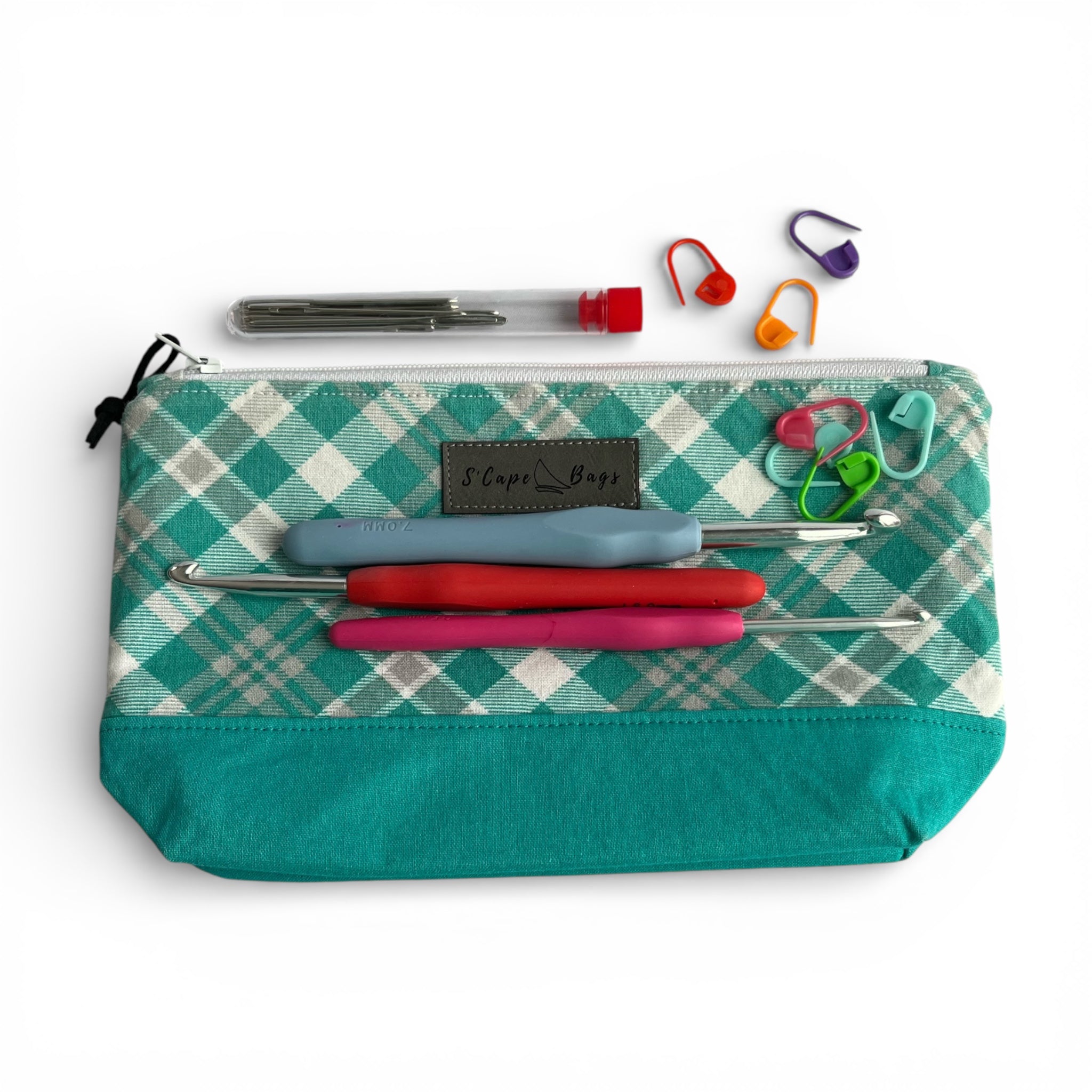 Turquoise & Gray Plaid South Cape Bag