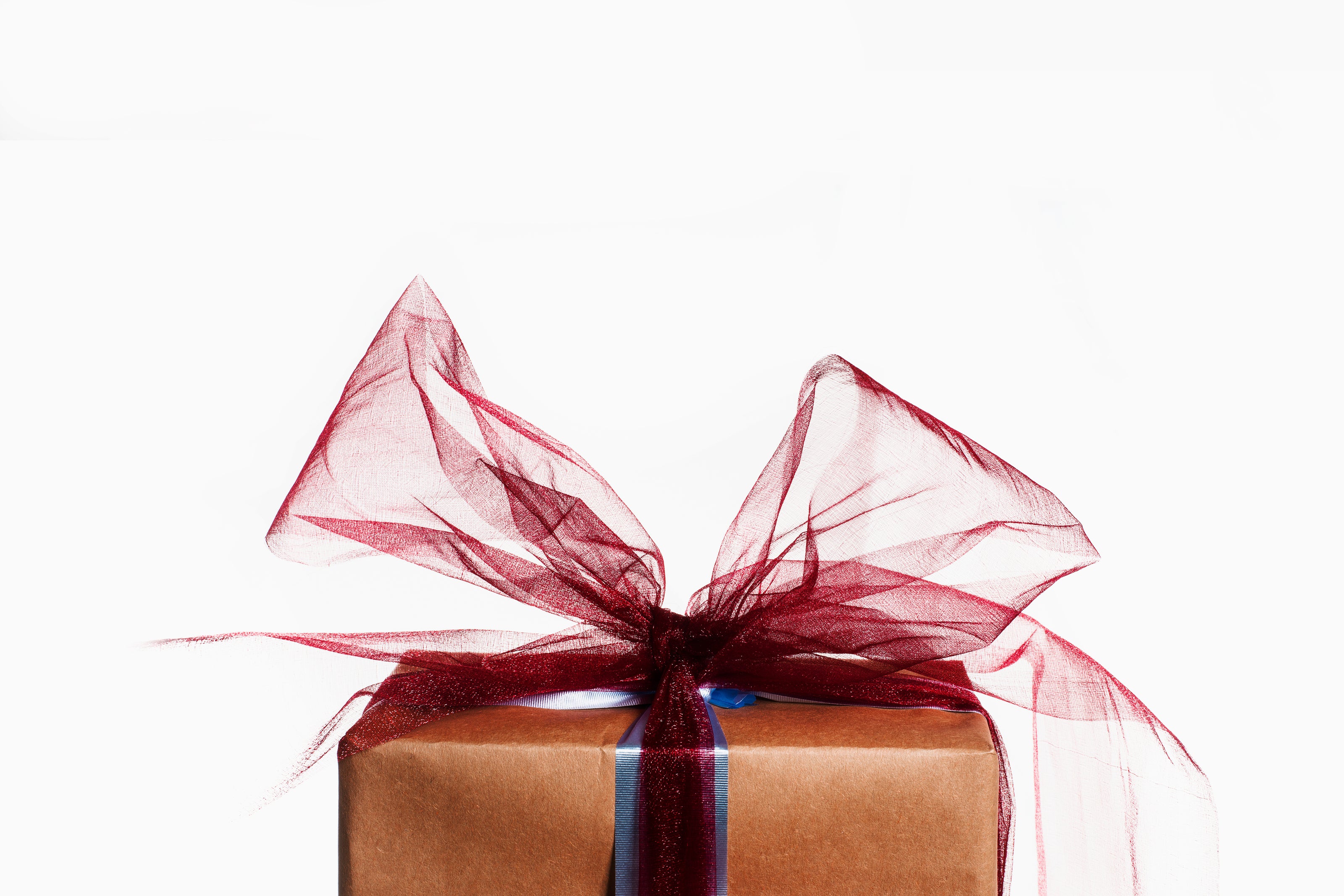 Gift wrapped box with red ribbon 