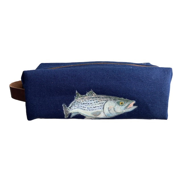 Navy Blue Orleans Artist Bag with Striped Bass Fish