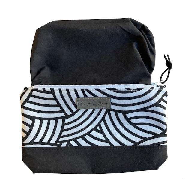 White & Black South Cape Bag with black interior